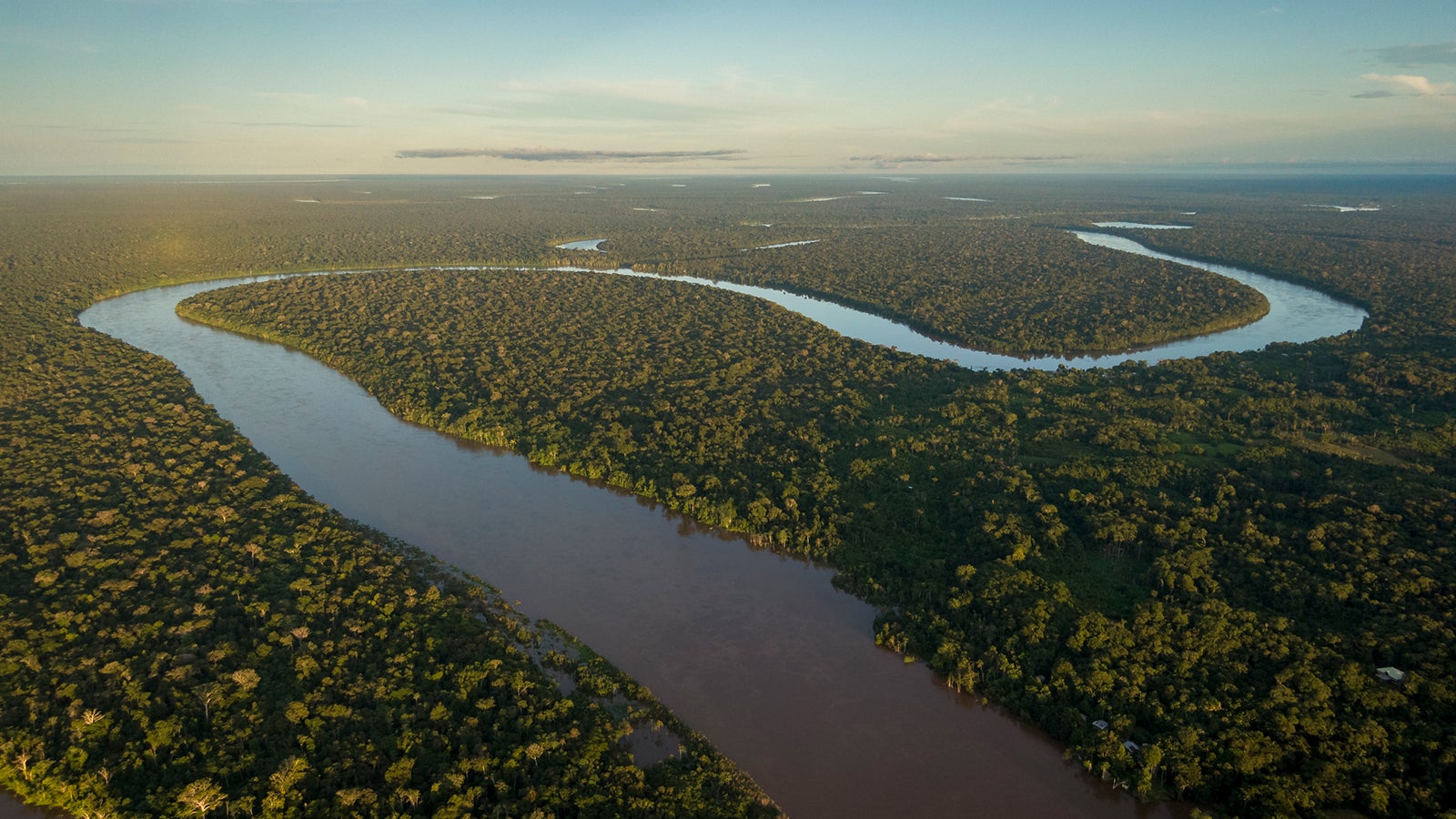 Javari river shot from drone during sunset