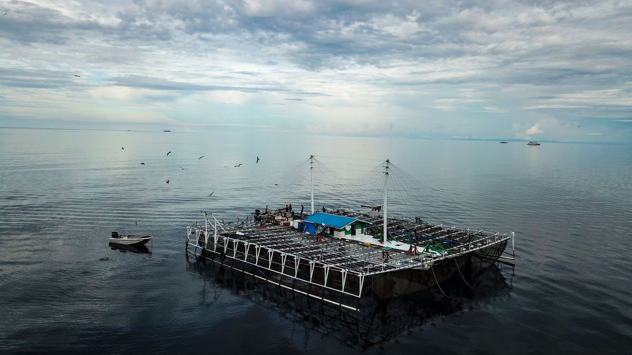 ACHTUNG: Nur zur redaktionellen Verwendung im Zusammenhang mit der aktuellen Berichterstattung und nur mit vollst&auml;ndiger Nennung des vorstehenden Credits

27.08.2025, Indonesien, Cenderawasih Bay: Die von M.V. Erdmann zur Ver&uuml;gung gestellte undatierte Aufnahme zeigt ein typisches Bagan-Boot in der Cenderawasih Bay in Westpapua. Die plattformartigen Boote werden in Indonesien genutzt, um mit Lichtern und Netzen speziell nachts Fische zu fangen. (M.V. Erdmann/dpa)
