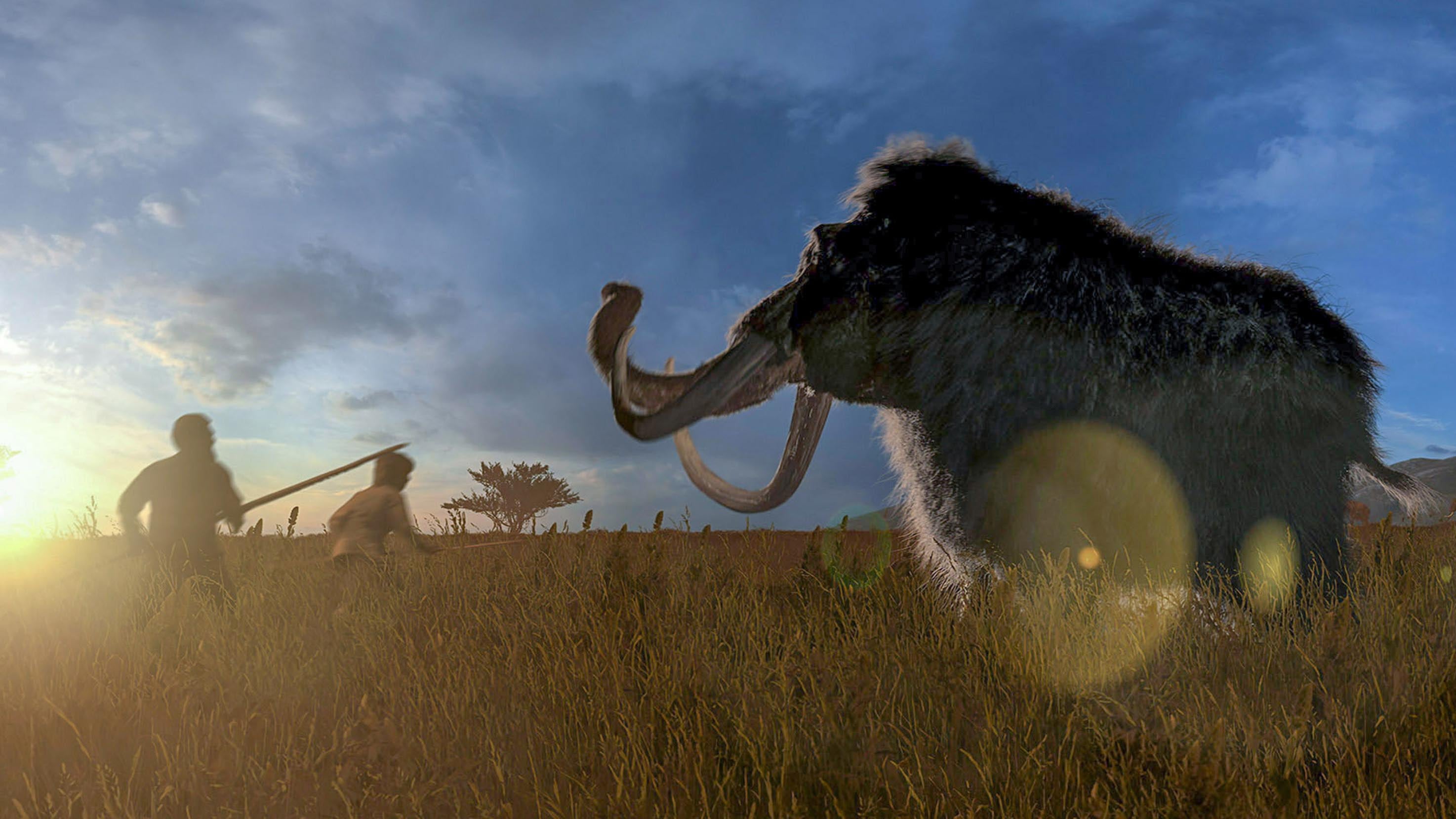 15.08.2019, ---: J&permil;ger jagen ein Mammut. Die Dokumentation &acute;Das Ende der Eiszeit-Giganten&ordf; wird am Samstag, den 05.10.2019 um 20:15 Uhr bei ARTE gezeigt. Foto: Holger Neuh&permil;user/ZDF/dpa +++ dpa-Bildfunk +++