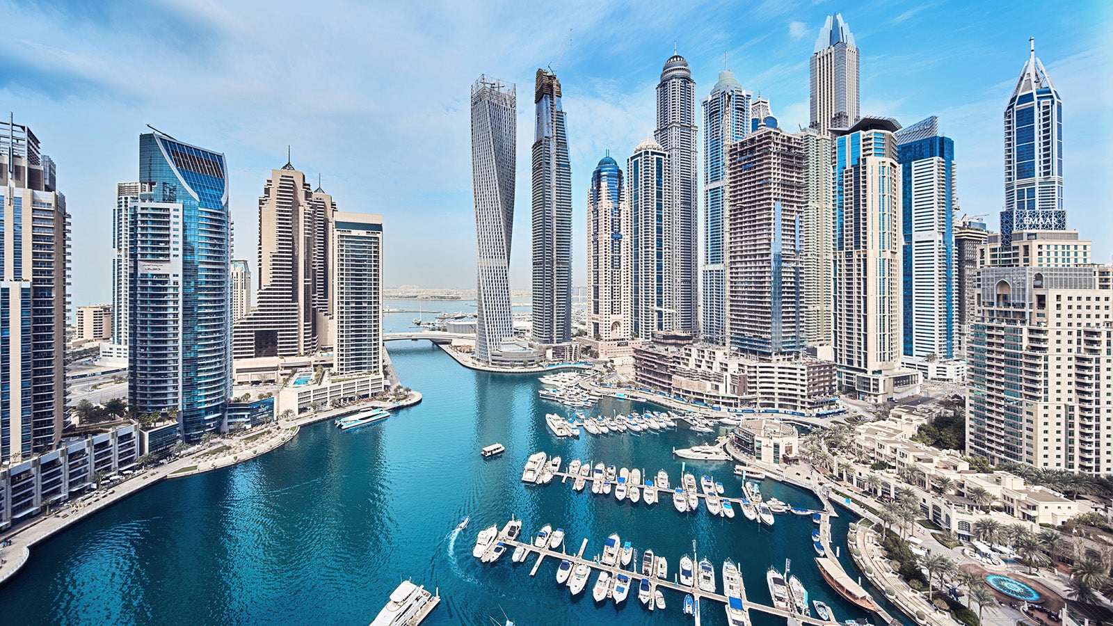 Dubai marina with modern skycrapers