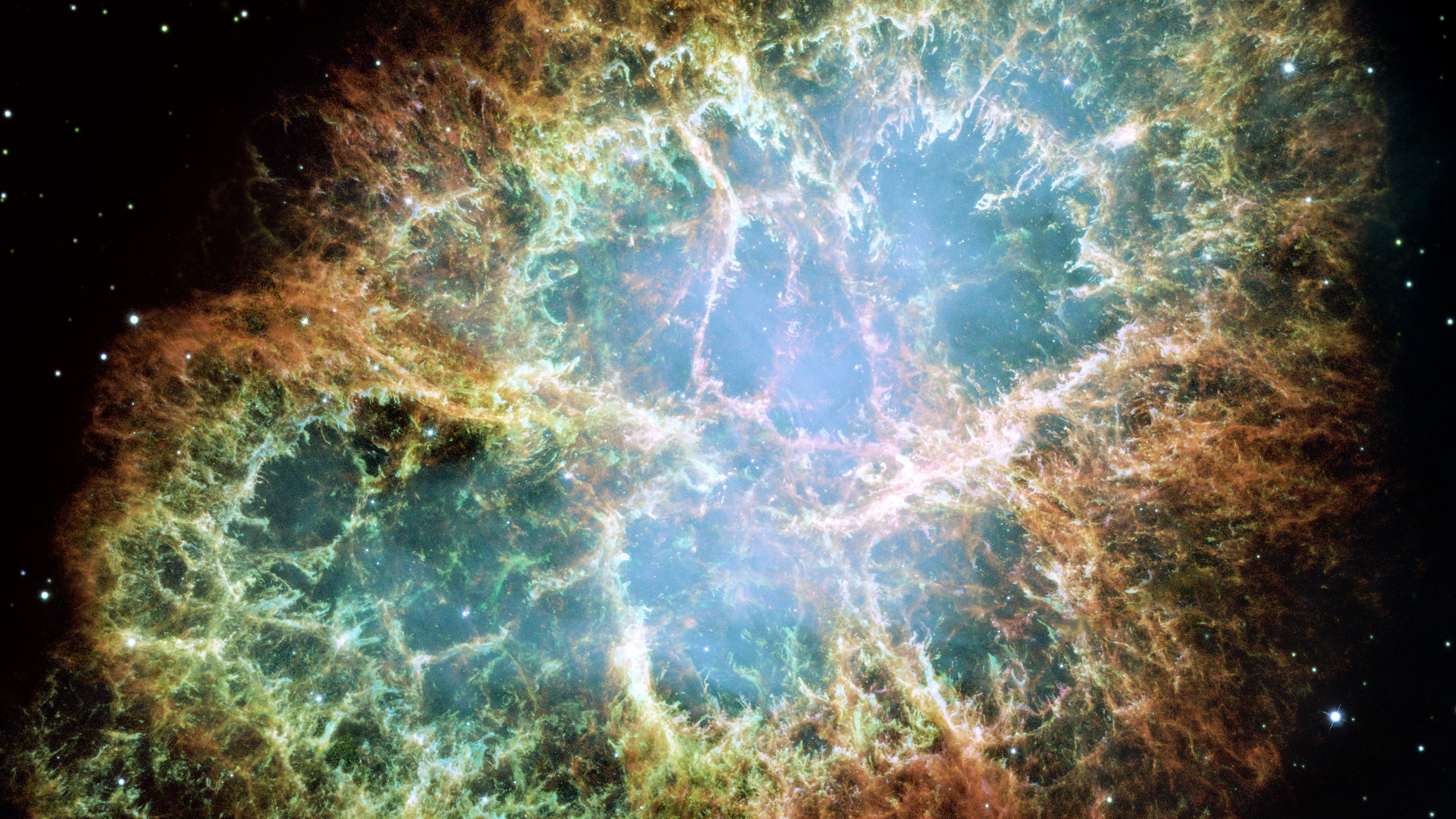 Das Bild zeigt eine Supernova-Explosionswolke im Sternbild Stier, aufgenommen vom Hubble-Weltraumteleskop. 