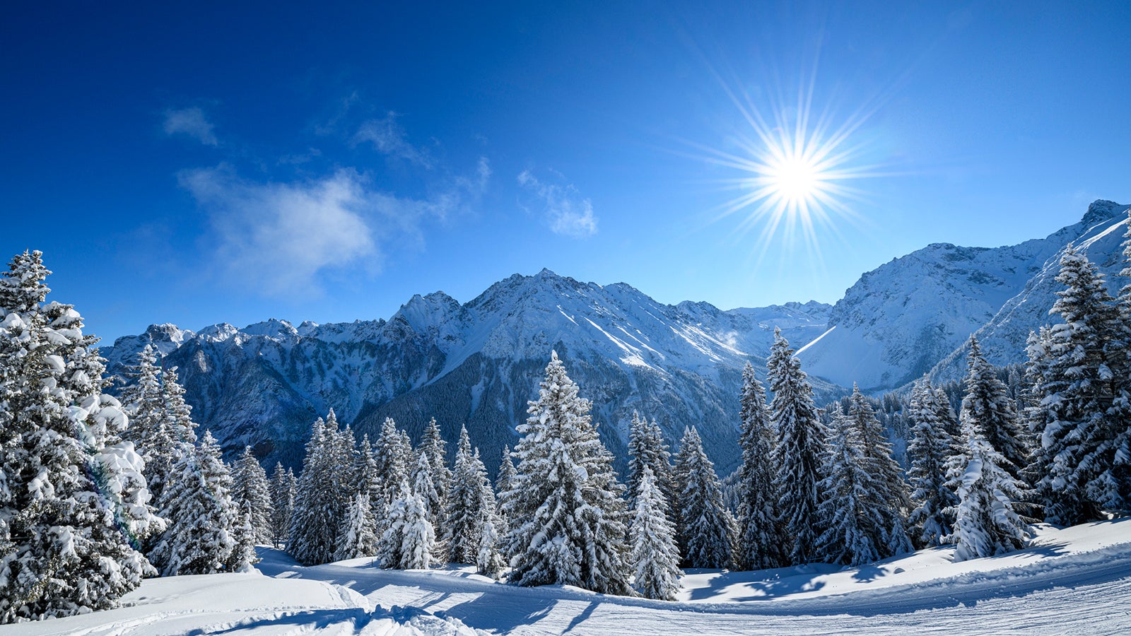 Snowy winter landscape and perfect conditions for winter sport in ski resort. Photographed in Brandnertal, Vorarlberg, Austria.
