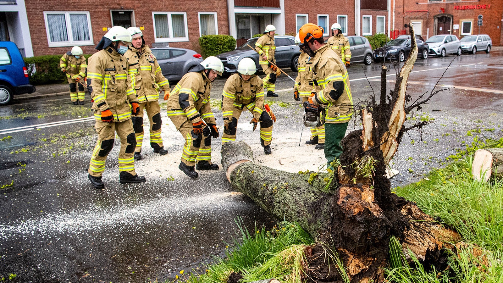 Auch in Bremen Mitte wehte Sturm Eugen B&auml;ume auf die Stra&szlig;e. Sina Schuldt/dpa