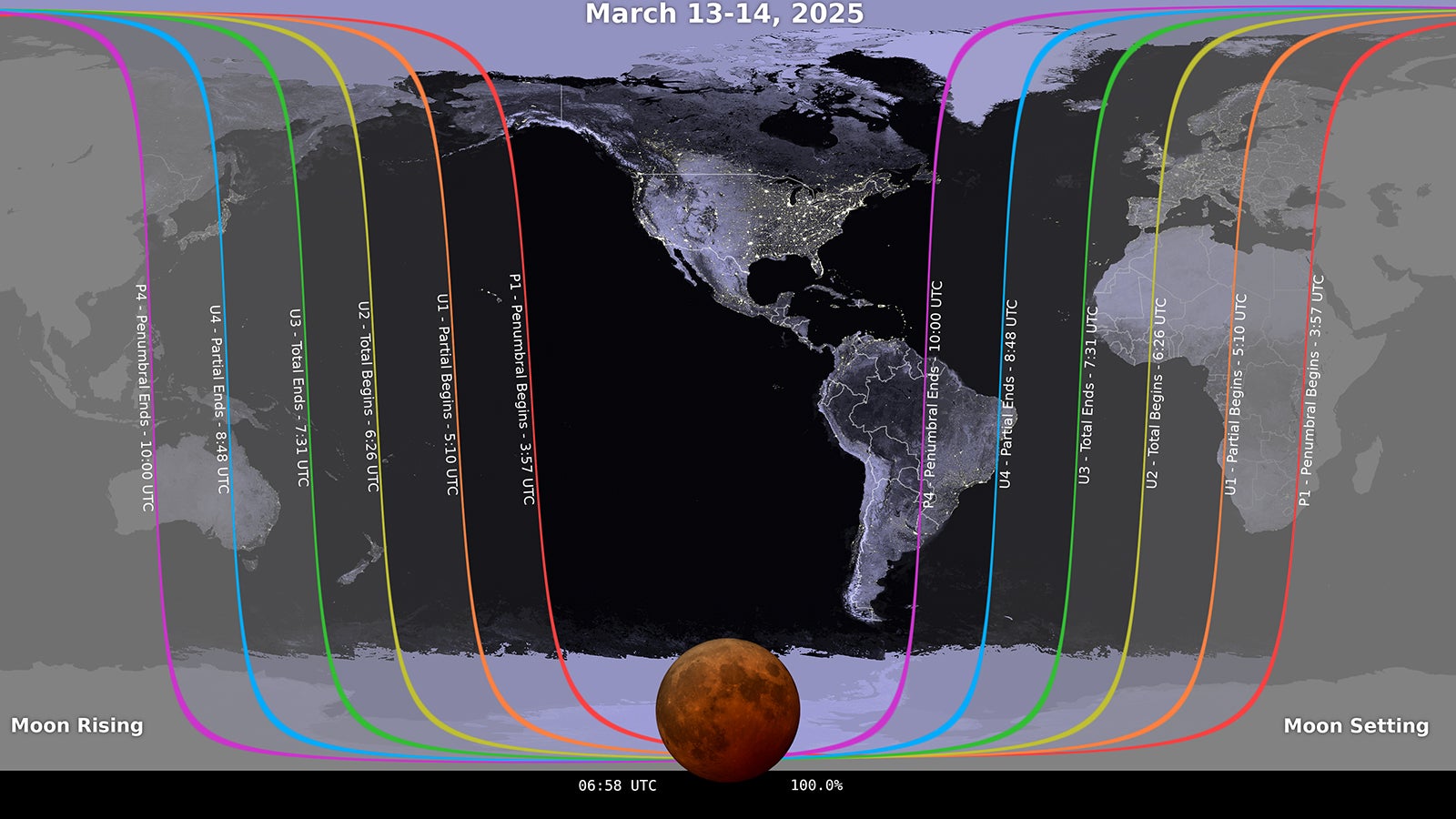 Wo der Blutmond im M&auml;rz 2025 zu sehen ist