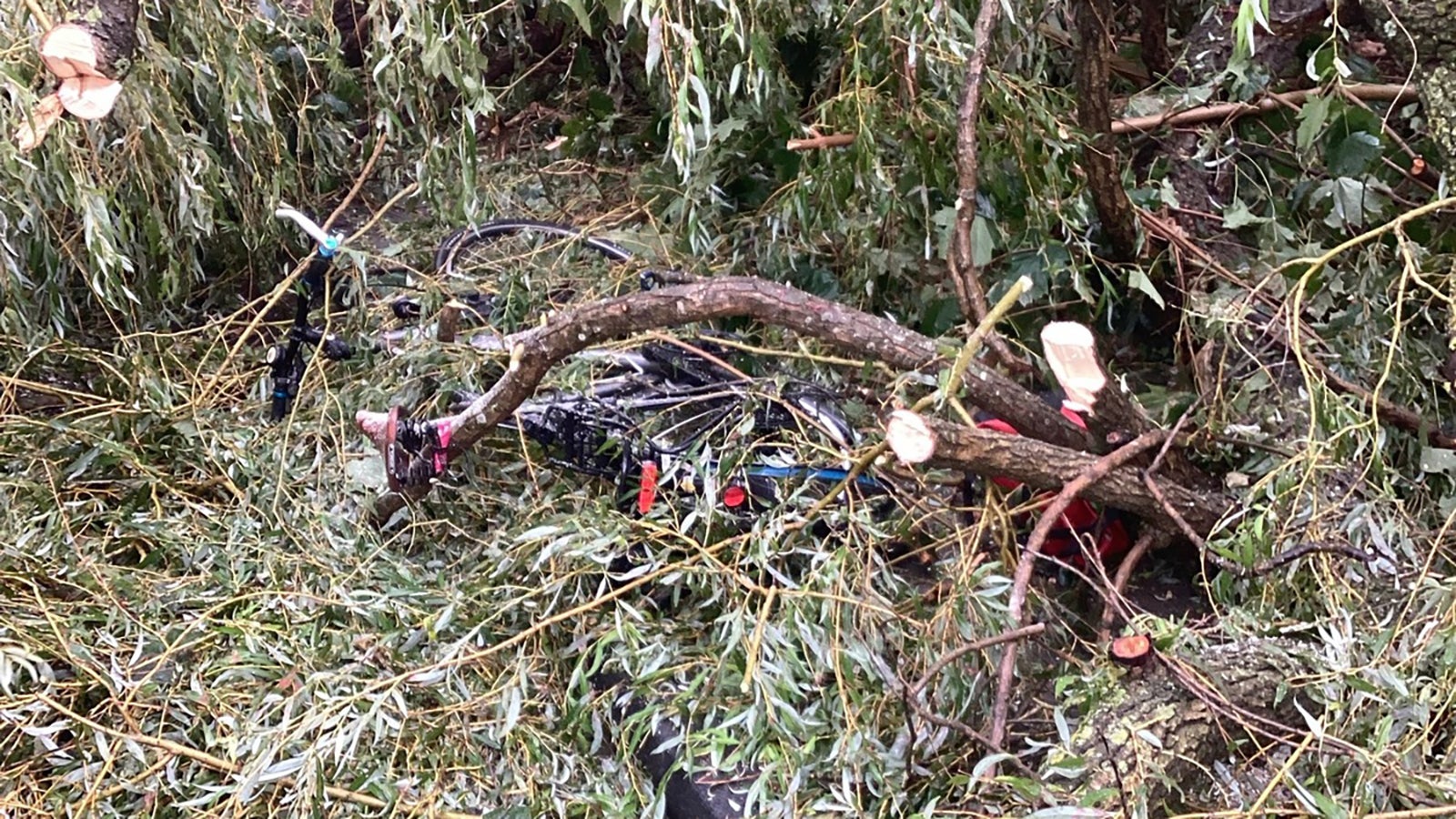 Das zerst&ouml;rte Fahrrad an der Einsatzstelle in der Stadtmitte von Bergisch Gladbach