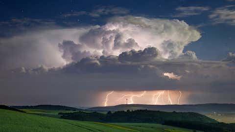 Gewitterwolke. In the night of 27.05.2018, after the flood disaster in Hunsrueck, we were able to intercept this isolated storm next to Koblenz (Rhineland-Palatinate).