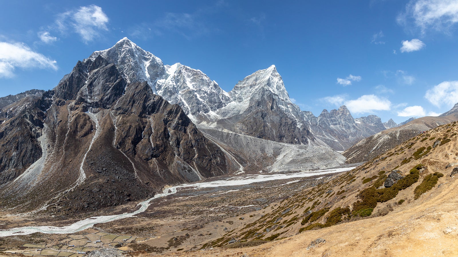 Panoramic landscape of Pheriche with Tobuche in view
