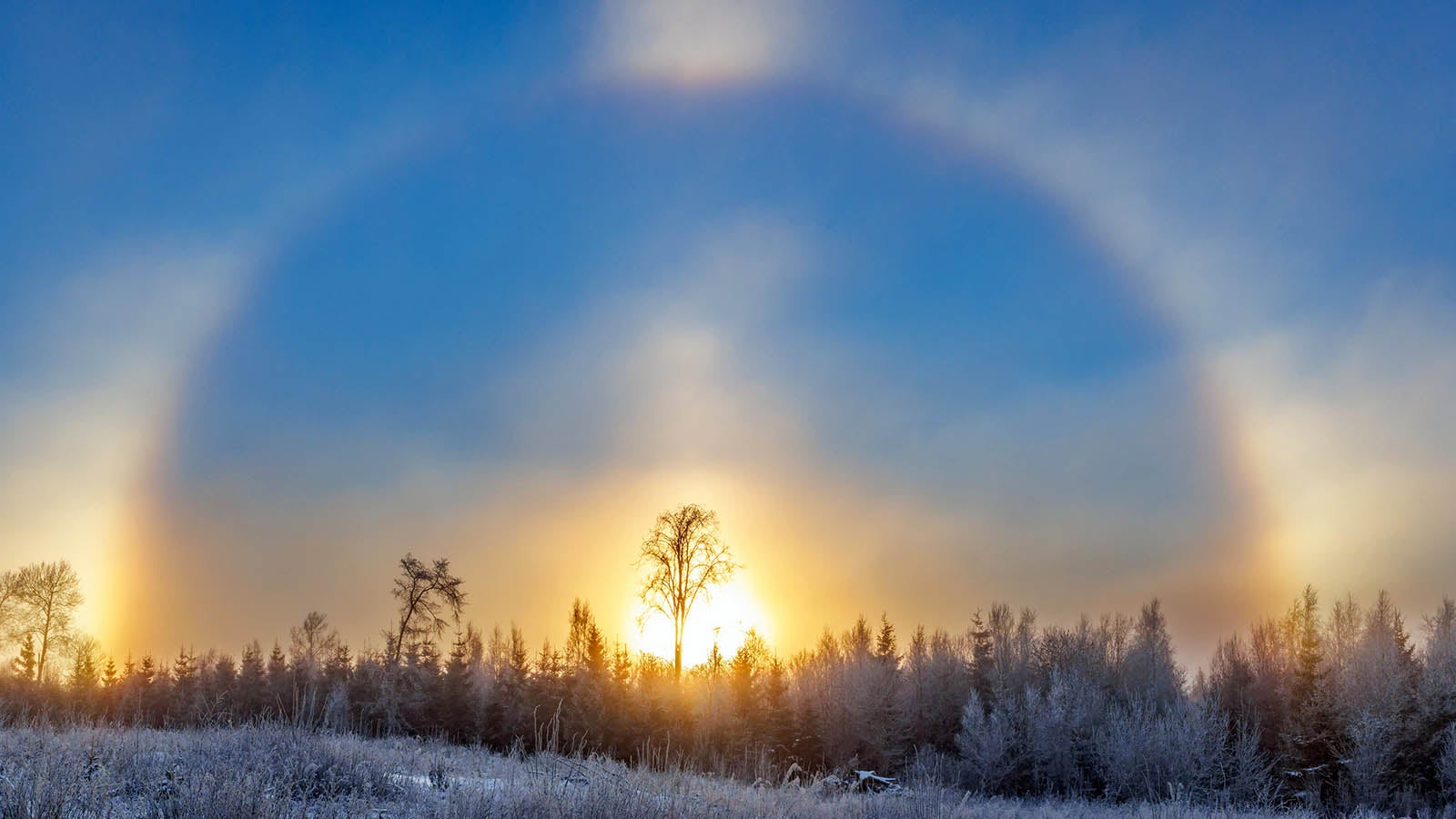 Drei Sonnen stehen am Himmel. Wie kann das sein? Dahinter steckt ein Lichtbrechungs- und Spiegelungs-Ph&auml;nomen, Halo genannt.
