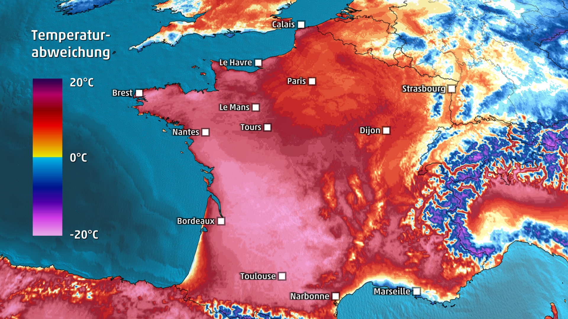 Eine Hitzewelle breitet sich in Frankreich aus und erfasst in den kommenden Tagen weite Landesteile. Schon jetzt ist es in manchen Gegenden mehr als 15 Grad w&auml;rmer als &uuml;blich f&uuml;r die Jahreszeit. 