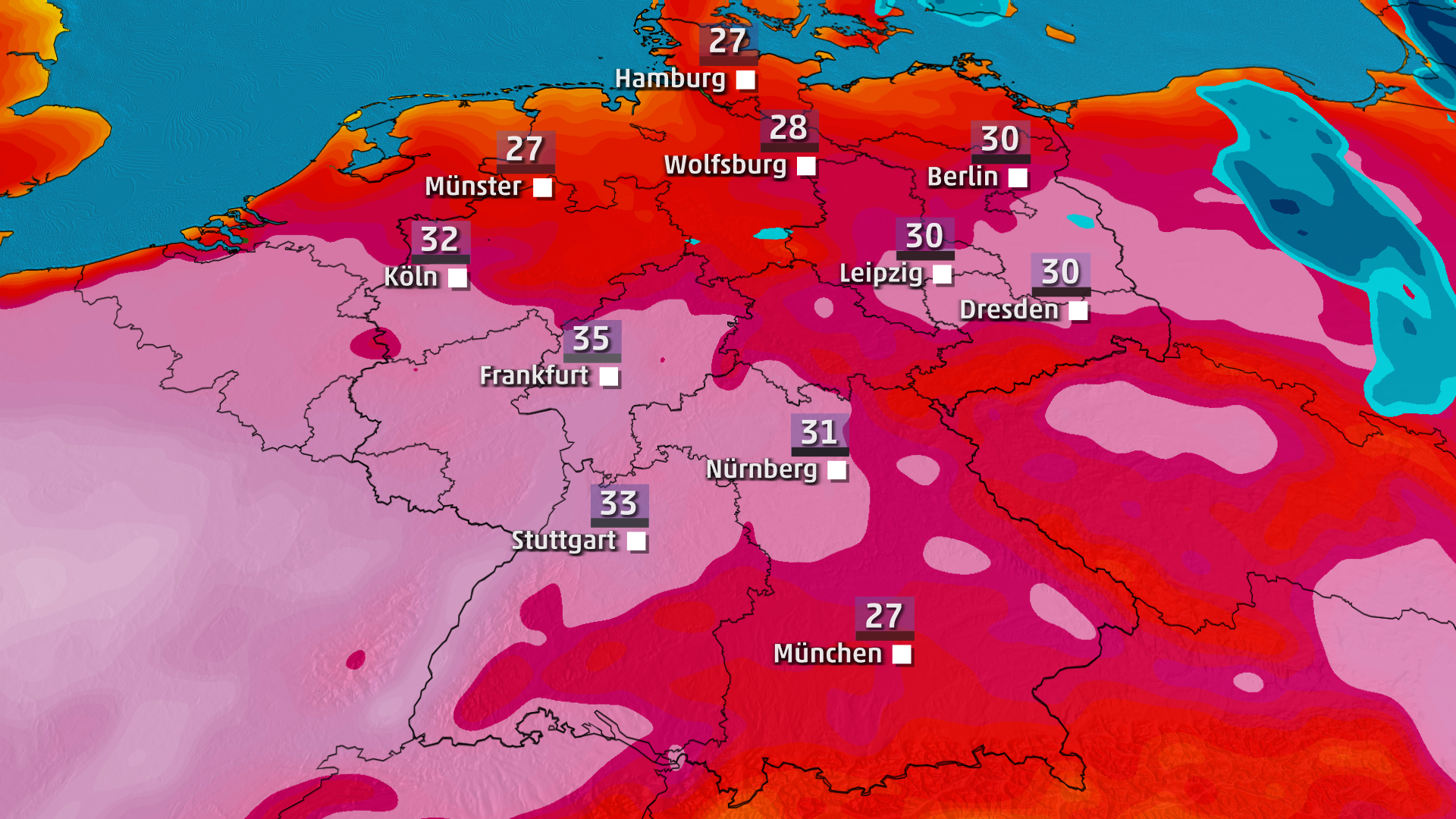 Die n&auml;chste Hitzewelle erreicht Deutschland mit Temperaturen am Sonntag bis 35 Grad.
