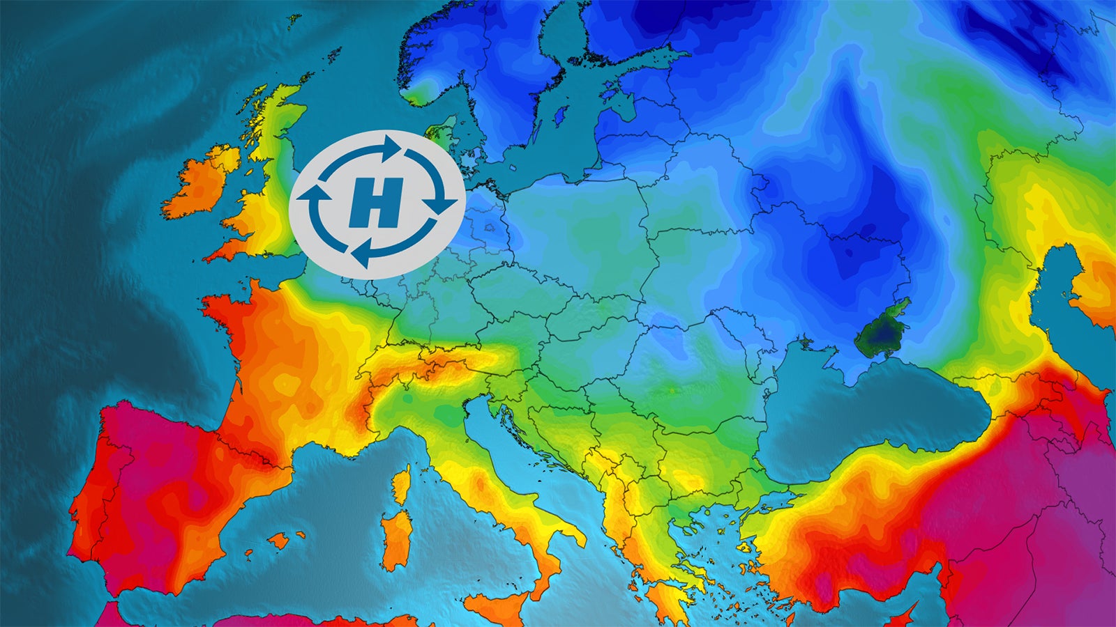 Wetterkarte zeigt Hochdruck, der sich &uuml;ber Europa festsetzt.