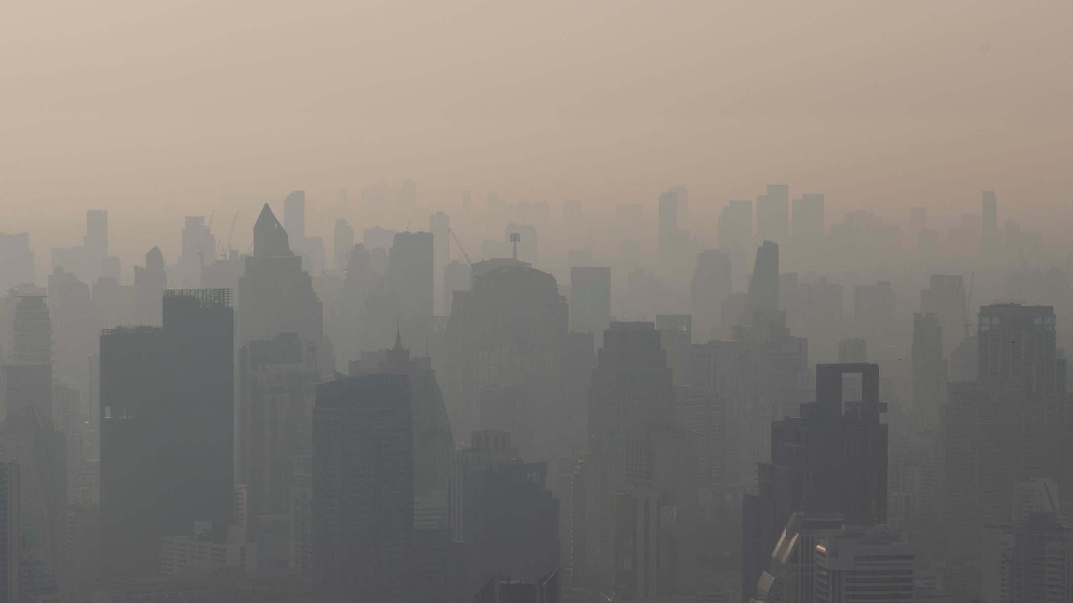 Pollution PM 2.5 dust in city in  Bangkok, Thailand.