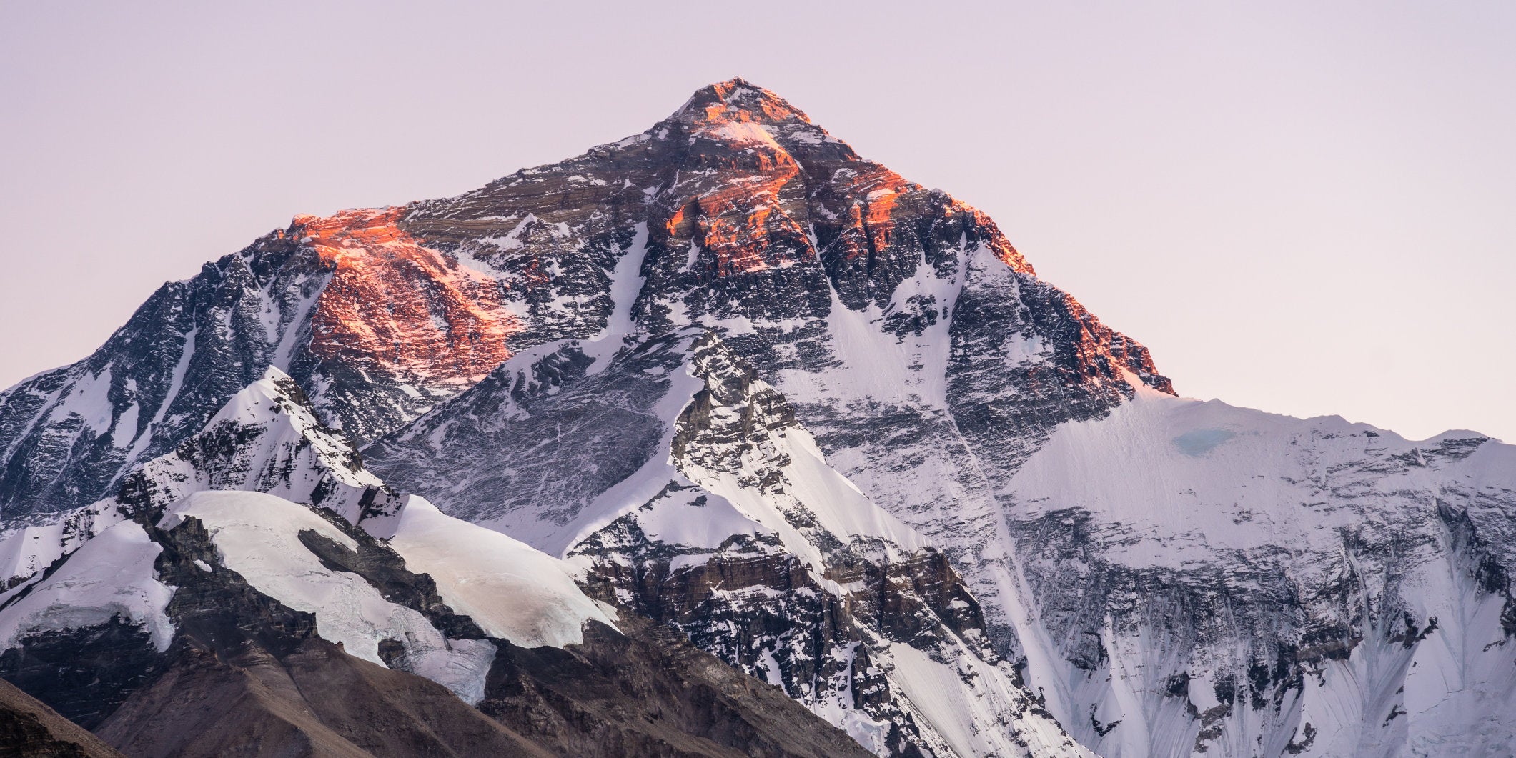 Sunset over the Mt Everest north face from the Rongbuk Monastery, at an altitude of 5200m, in Tibet Autonomous region in China.