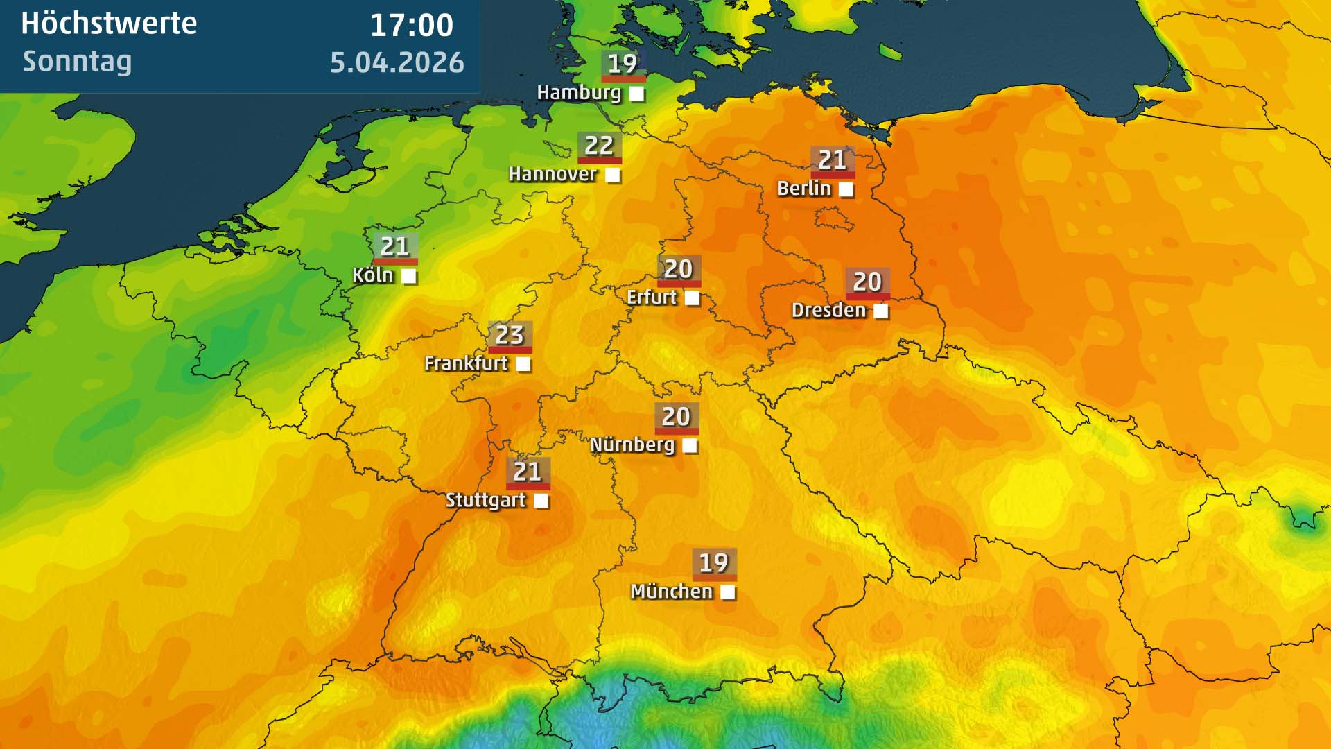 Der Ostersonntag bringt uns in ganz Deutschland mildes Fr&uuml;hlingswetter mit Spitzenwerten von bis zu 23 Grad.