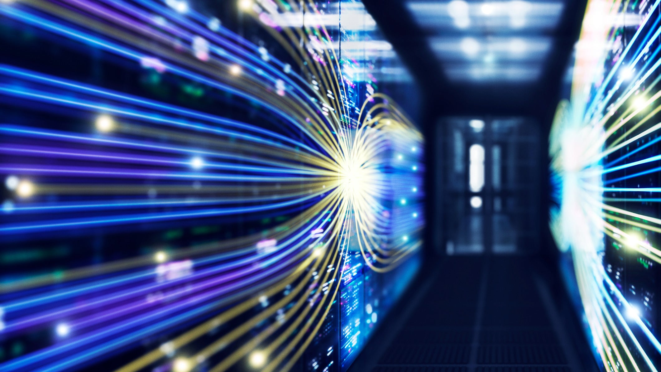 Abstract image of data center with flowchart.