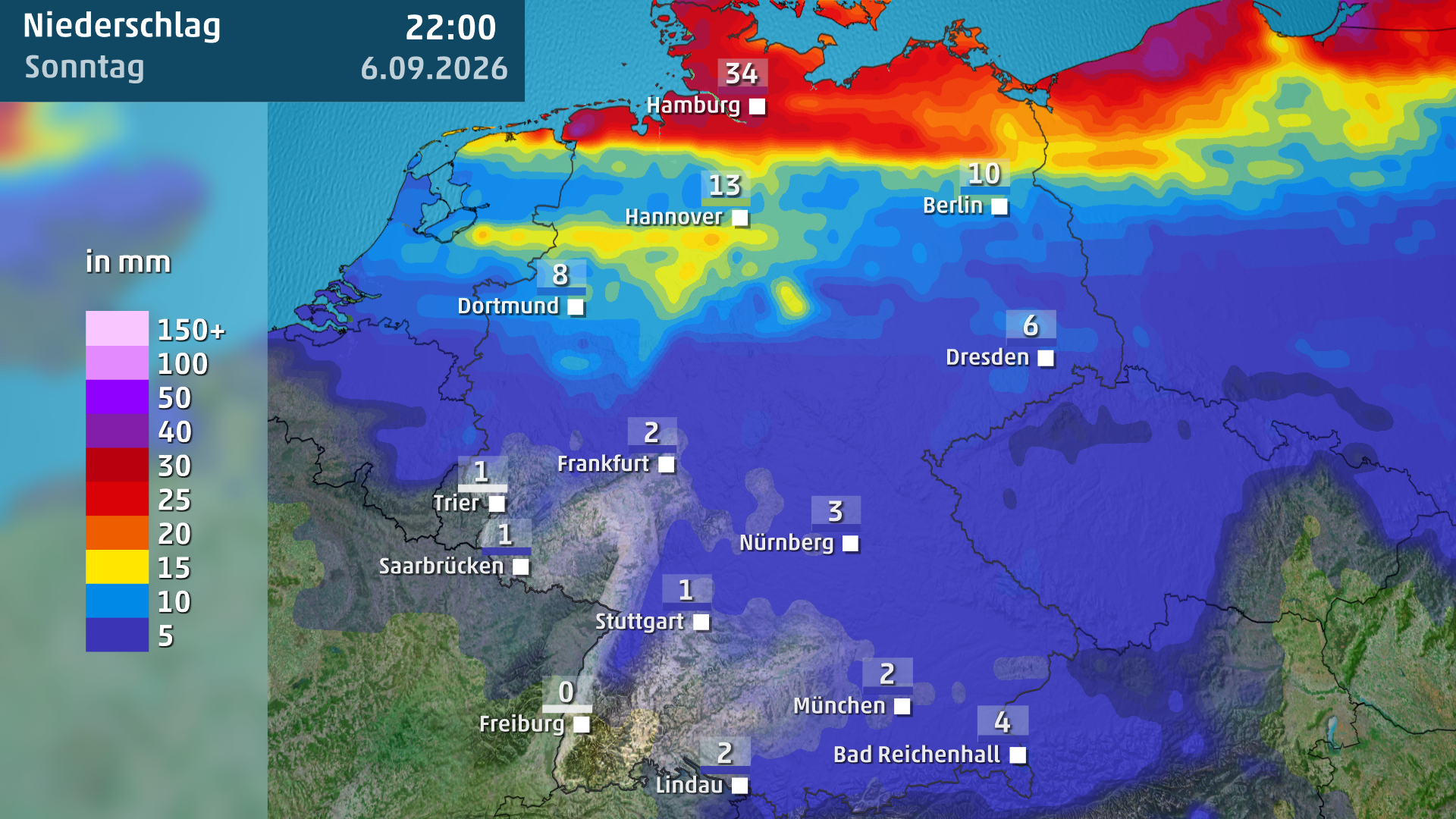 Bis Sonntag f&auml;llt vor allem im Norden Deutschlands kr&auml;ftiger Regen, w&auml;hrend es im S&uuml;den deutlich trockener bleibt.