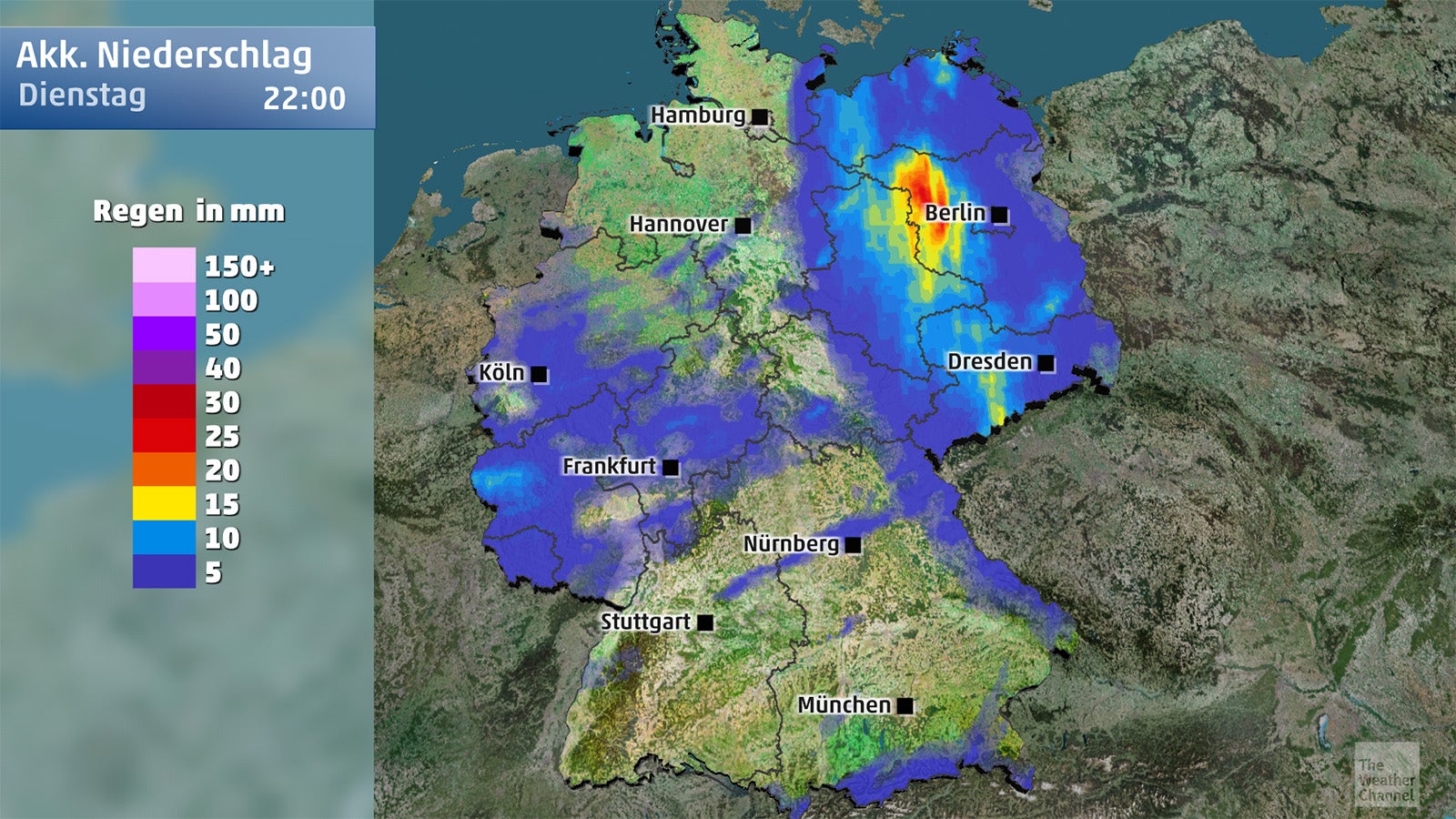 Regensumme am Dienstag