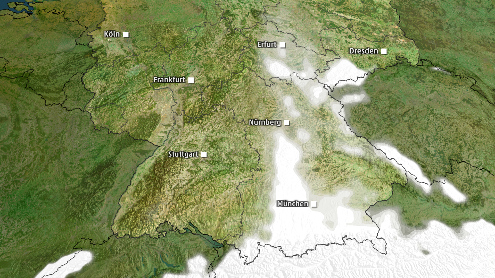 In Deutschland kann es am Freitag nochmal eine d&uuml;nne Schneedecke geben von den Alpen bis nach Erfurt.