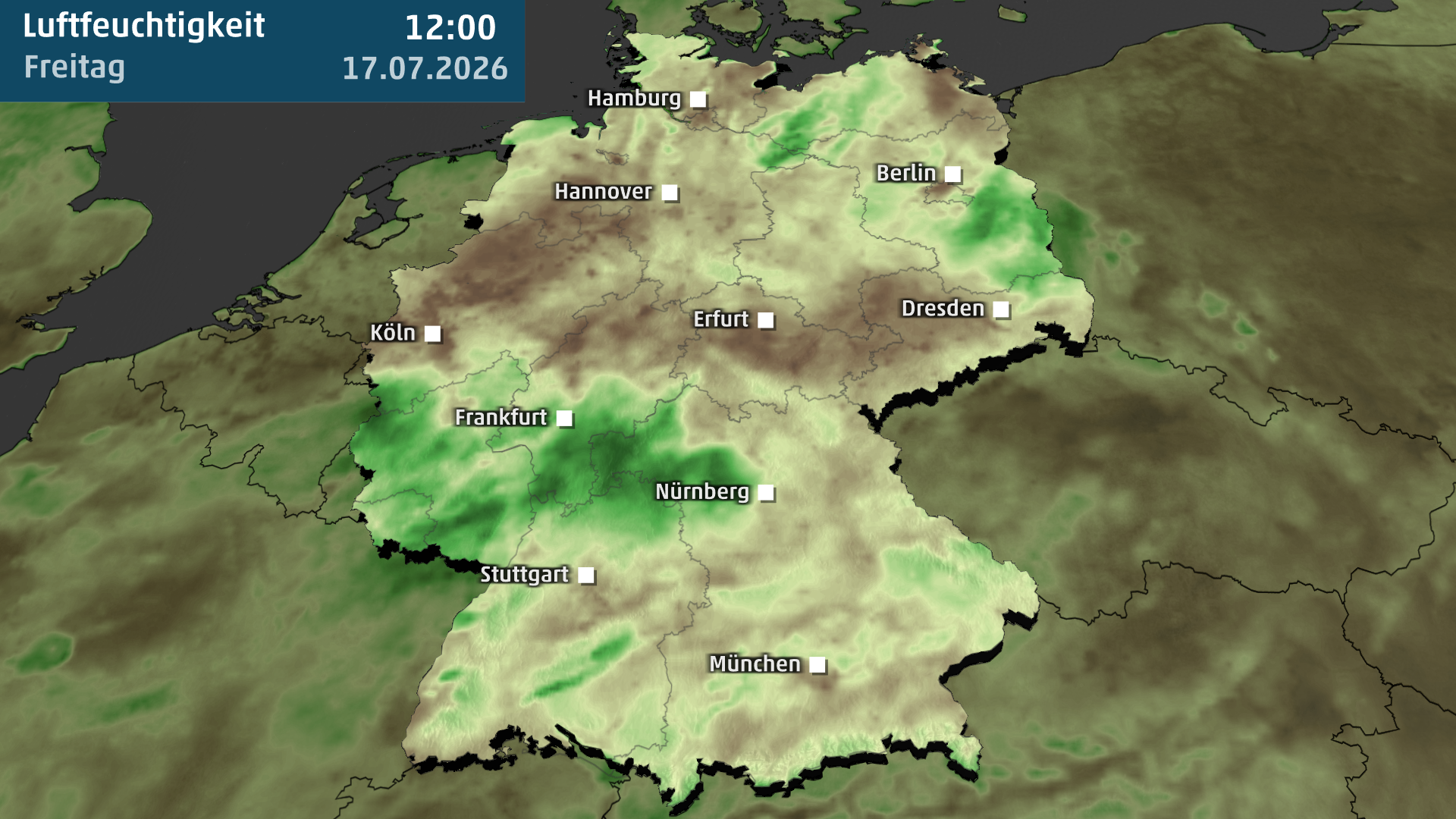 Heute sind sehr feuchte Luftmassen &uuml;ber Deutschland. Teilweise herrscht sogar 100% Luftfeuchtigkeit.