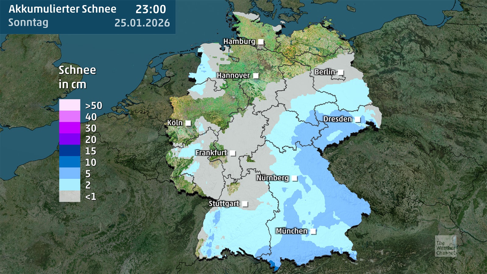Schneesumme von Freitag bis Sonntag