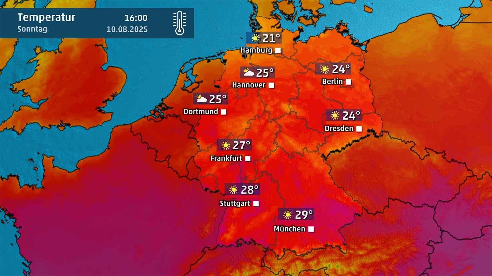 Wetterkarte zeigt Temperaturen in Deutschland am Sonntag