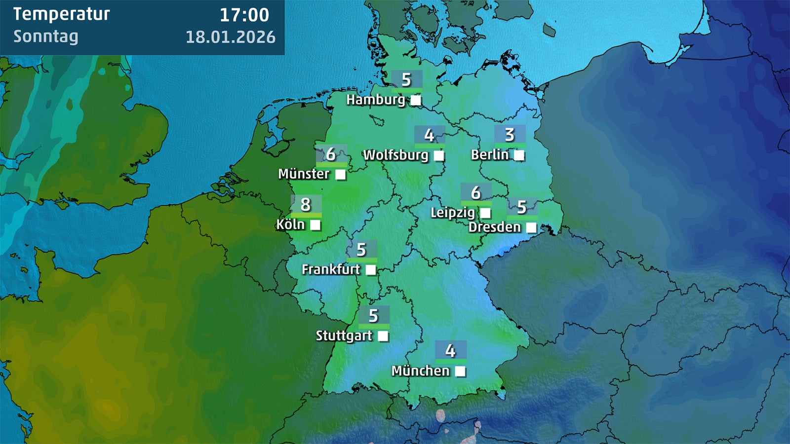 Temperaturkarte von Deutschland. 