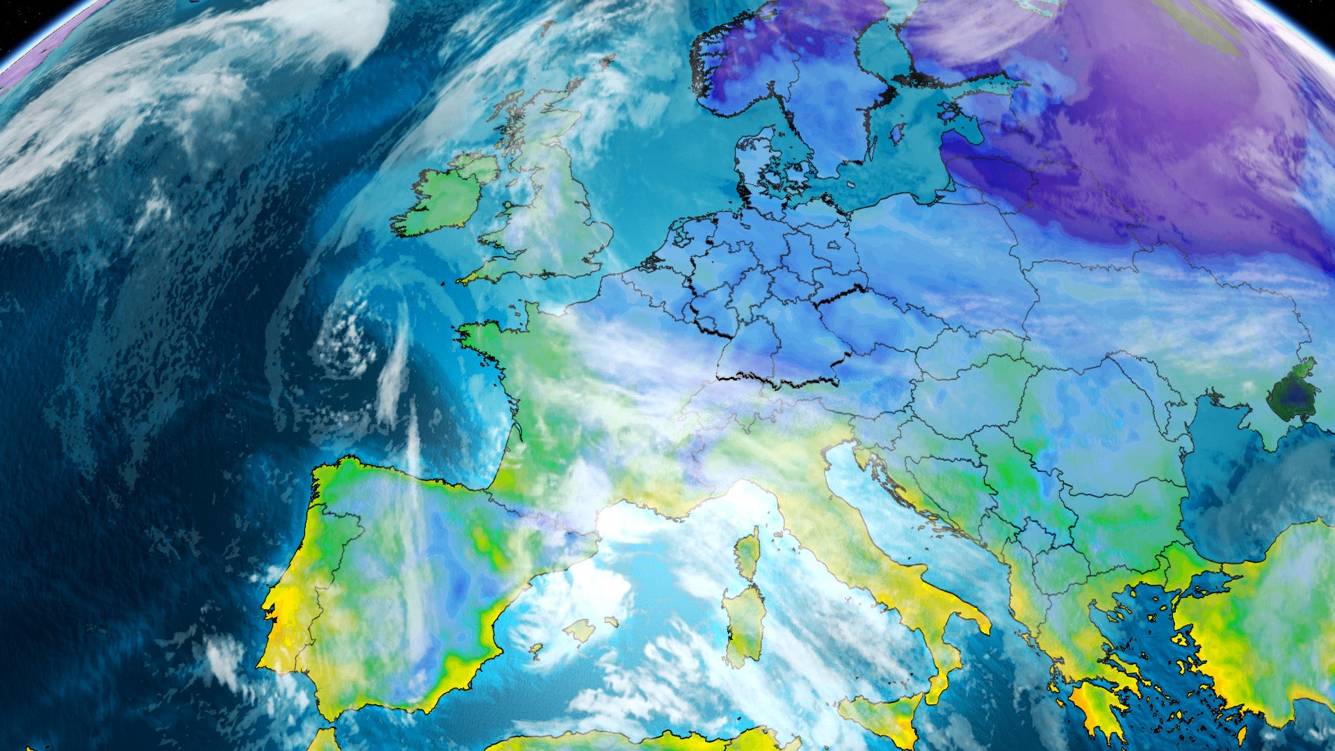 Wetterkarte zeigt kalte Luftmassen, die sich in Europa ausbreiten.