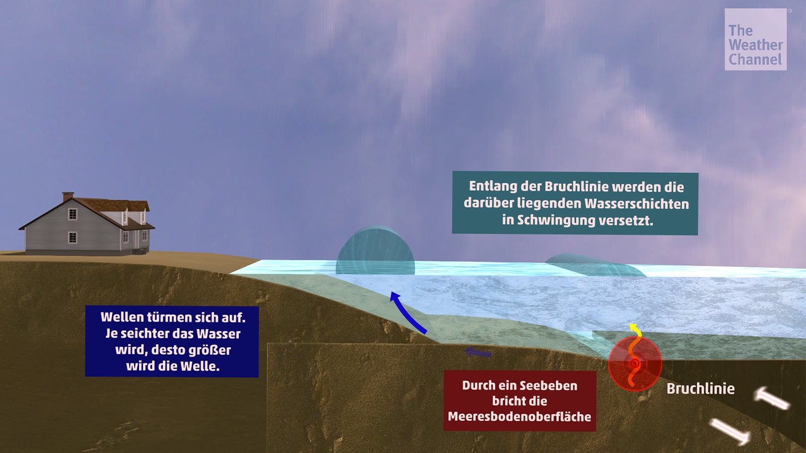 Grafik erkl&auml;rt, wie ein Tsunami entsteht