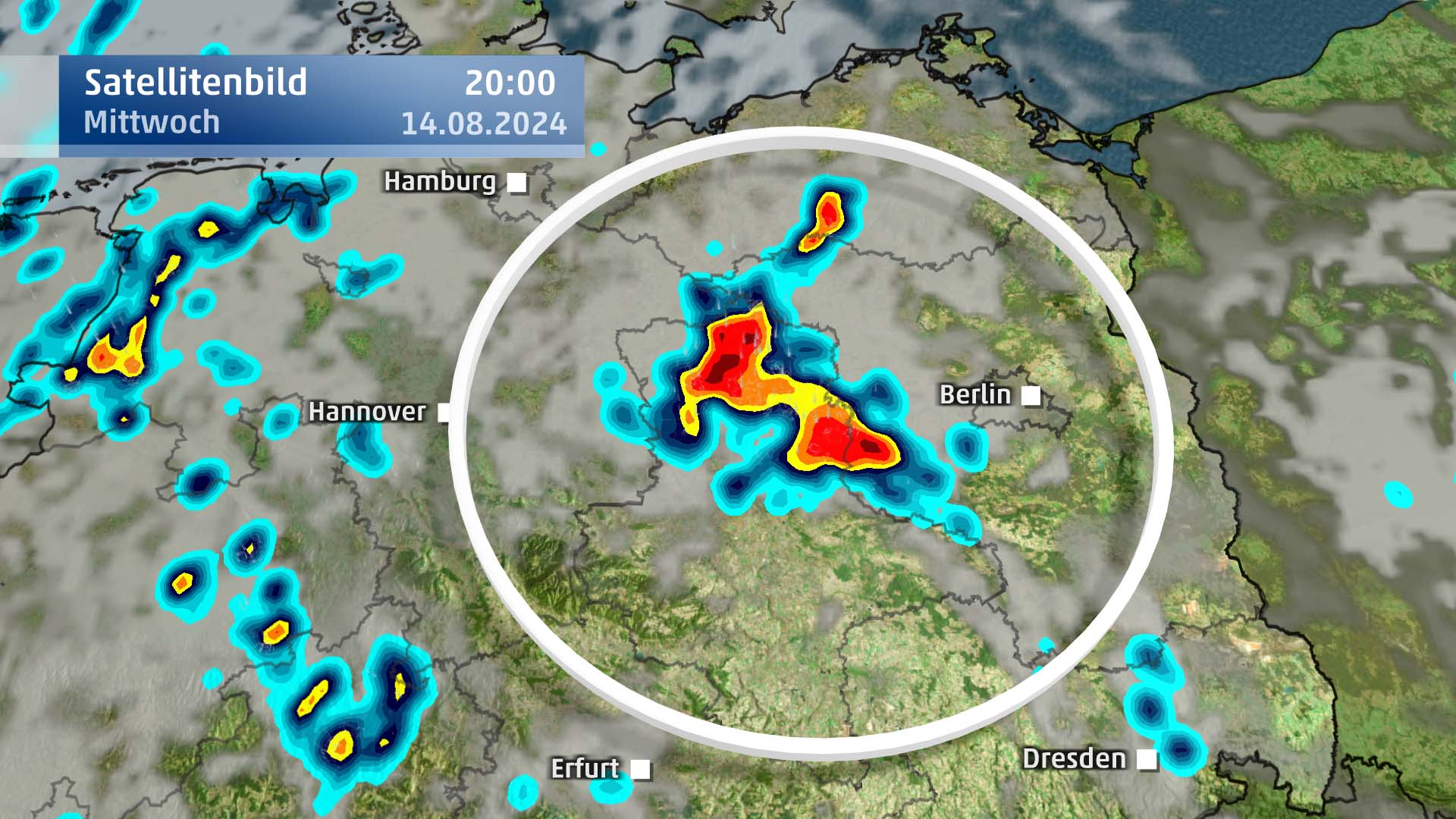 Der Wirbel, der seinen Ursprung in den Schweizer Bergen hatte, l&ouml;st am Mittwochabend neue Gewitter vor Berlin aus.