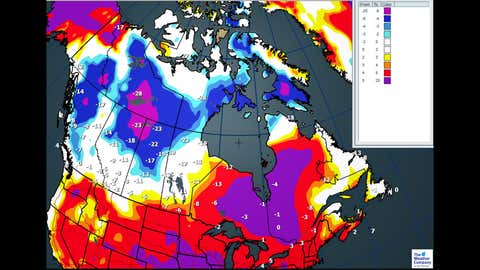 Canada National Forecast:  Max temperature anomalies for Tuesday, Dec. 19 (C)