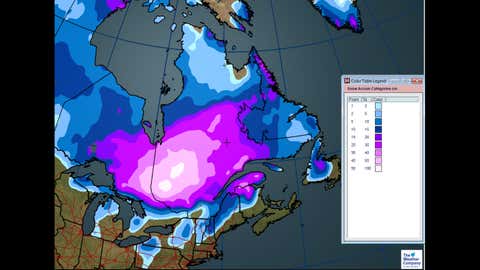 Two storm five day snowfall totals through Sunday, November 19, 2017. (The Weather Channel Canada)