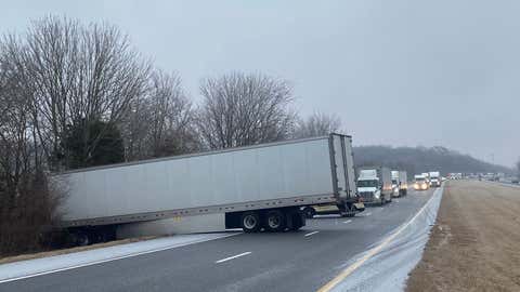 A tractor trailer crash is seen on I-40 westbound at the 243 mile marker, shutting down part of the interstate on Monday, Feb. 15, 2021. (Twitter/@THPNashville)