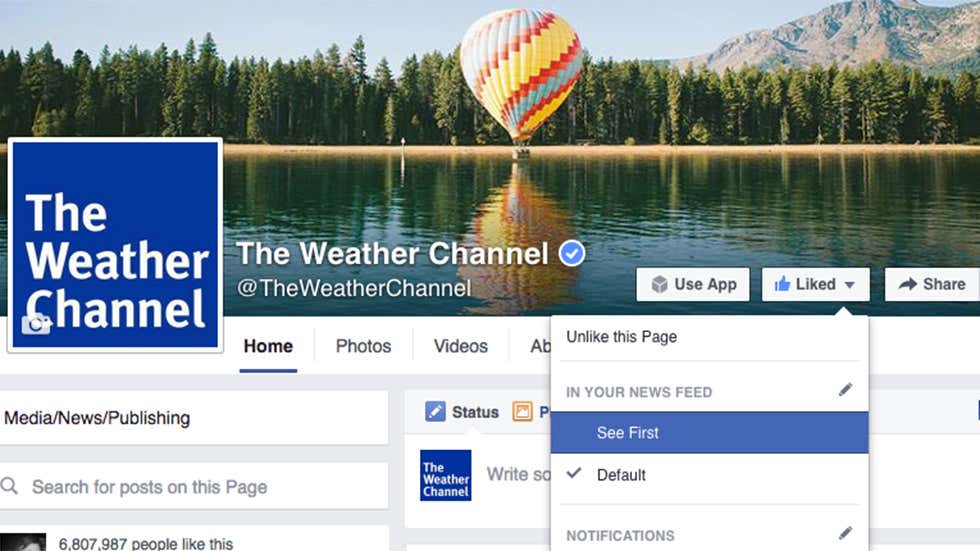 Here's How to Keep Seeing Facebook Posts from The Weather Channel The