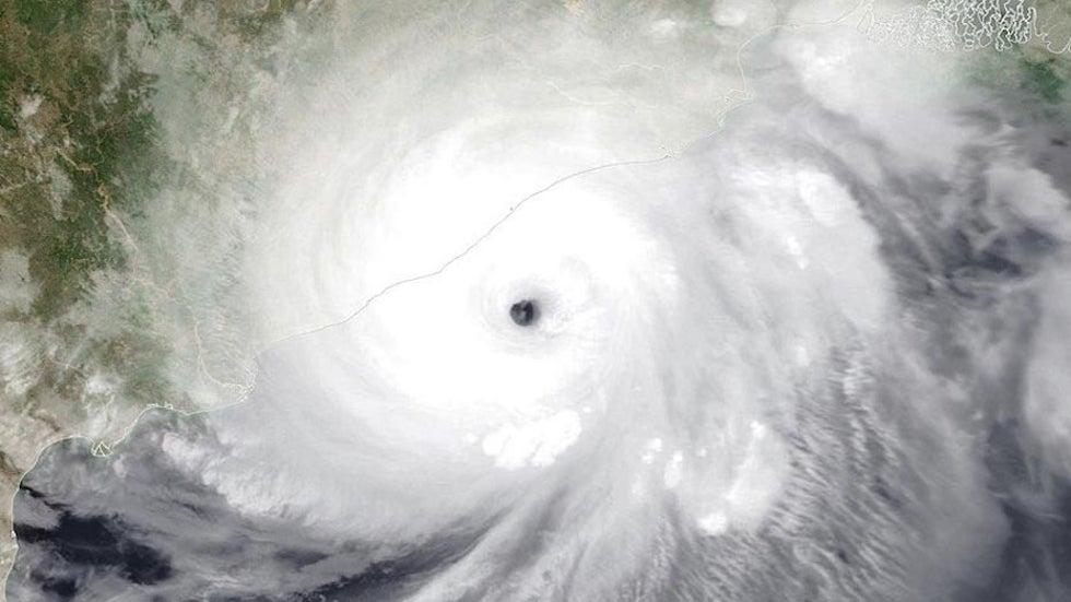 Satellite image of Cyclone Fani at peak strength, 5/2/19