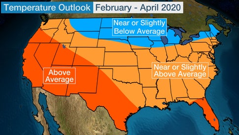 February April 2020 Temperature Outlook Warmer South Colder In