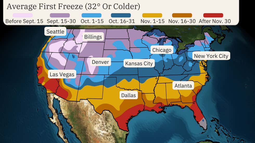 Normal First Frost Map Here's When The First Fall Freeze Usually Happens | Weather.com