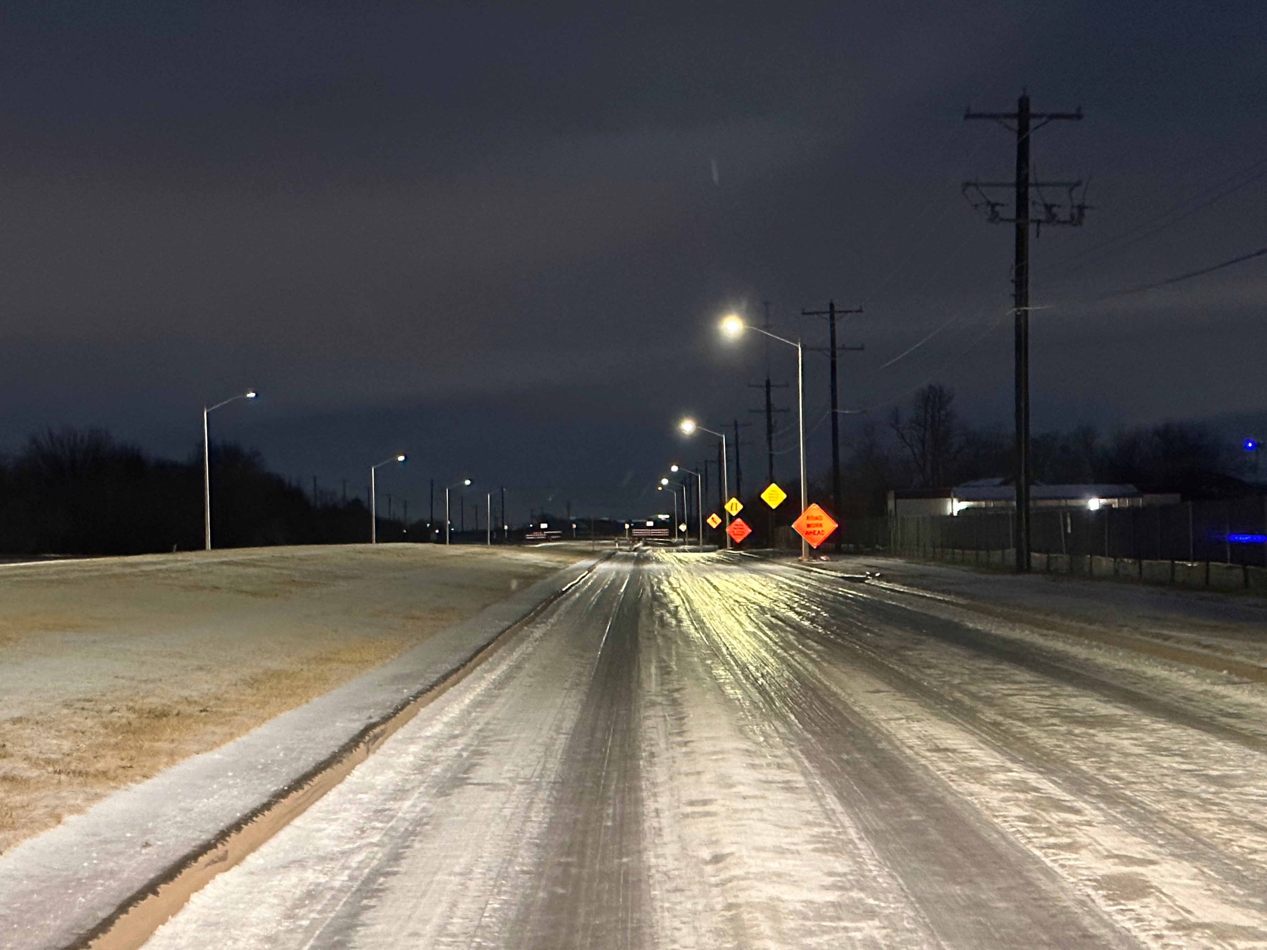 Roads are slick with ice in Denton, Texas, Wednesday, Feb. 1, 2023. Denton Police Department warned drivers to stay off the roads if possible. (Denton Police Department via Twitter)