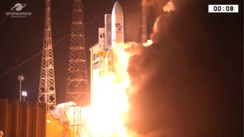 Ariane 5, lors de son décollage de Guyane, le 25 septembre 2018 (ESA)