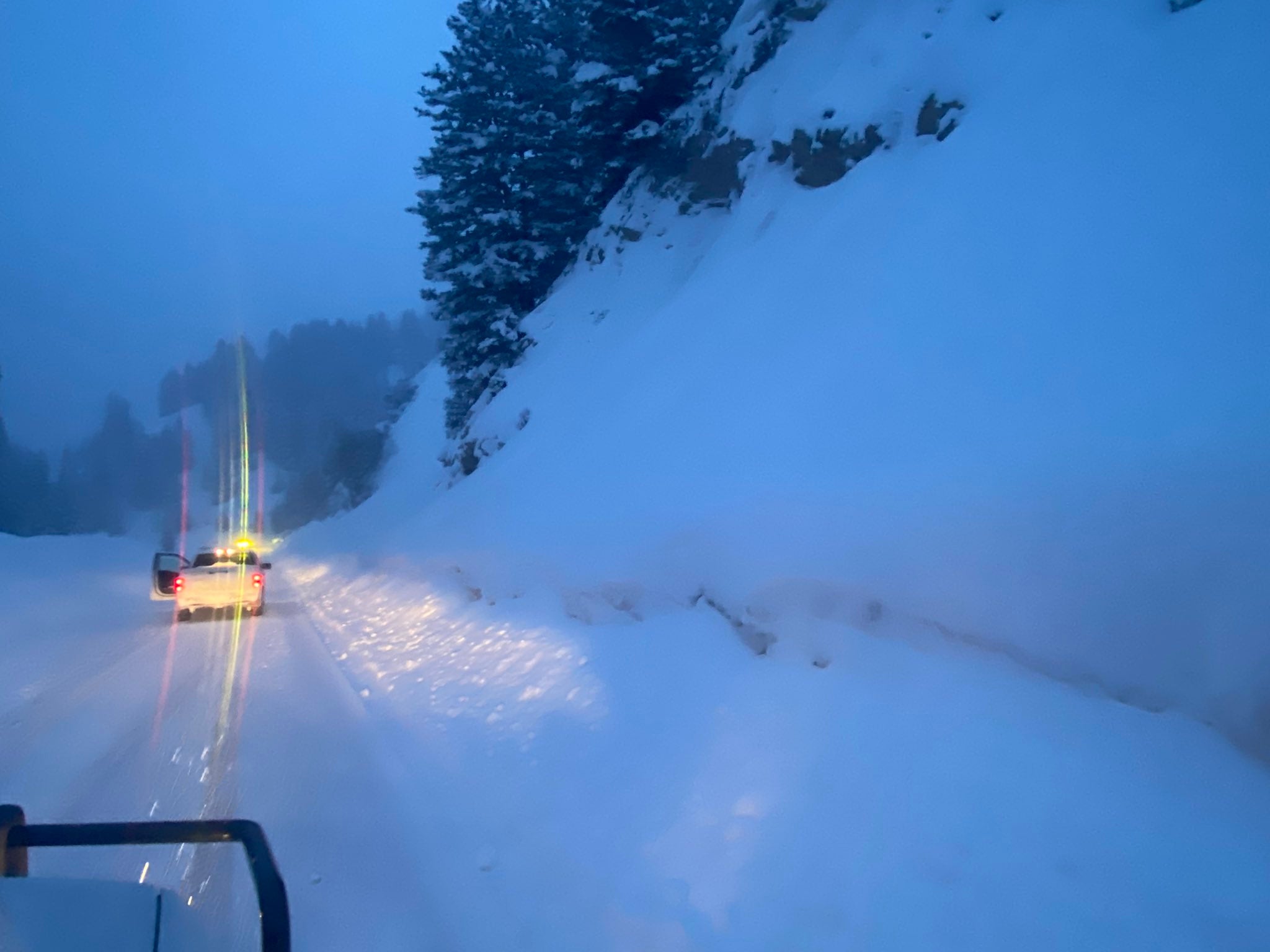 Utah Department of Transportation works to mitigate avalanche threats on State Route 190, which was closed the morning of Tuesday, April 4, 2023, as Winter Storm April hit the state. (UDOT Cottonwood Canyons via Twitter)
