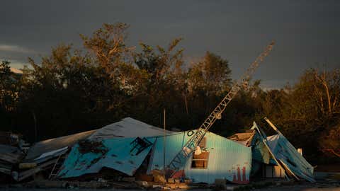 A storm-damaged building is seen after Hurricane Ian on Sept. 29, 2022, in Bonita Springs, Fla. Hurricane Ian brought high winds, storm surge and rain to the area causing severe damage. (Sean Rayford/Getty Images)