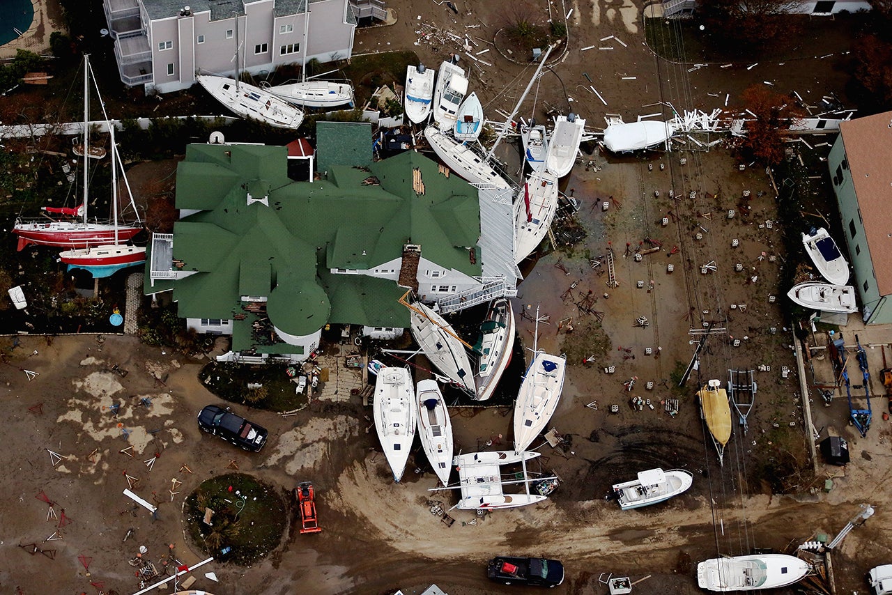 Boats are scattered among buildings and storm debris from Superstorm Sandy on Oct. 31, 2012 in Sea Bright, N.J. (Mario Tama/Getty Images)