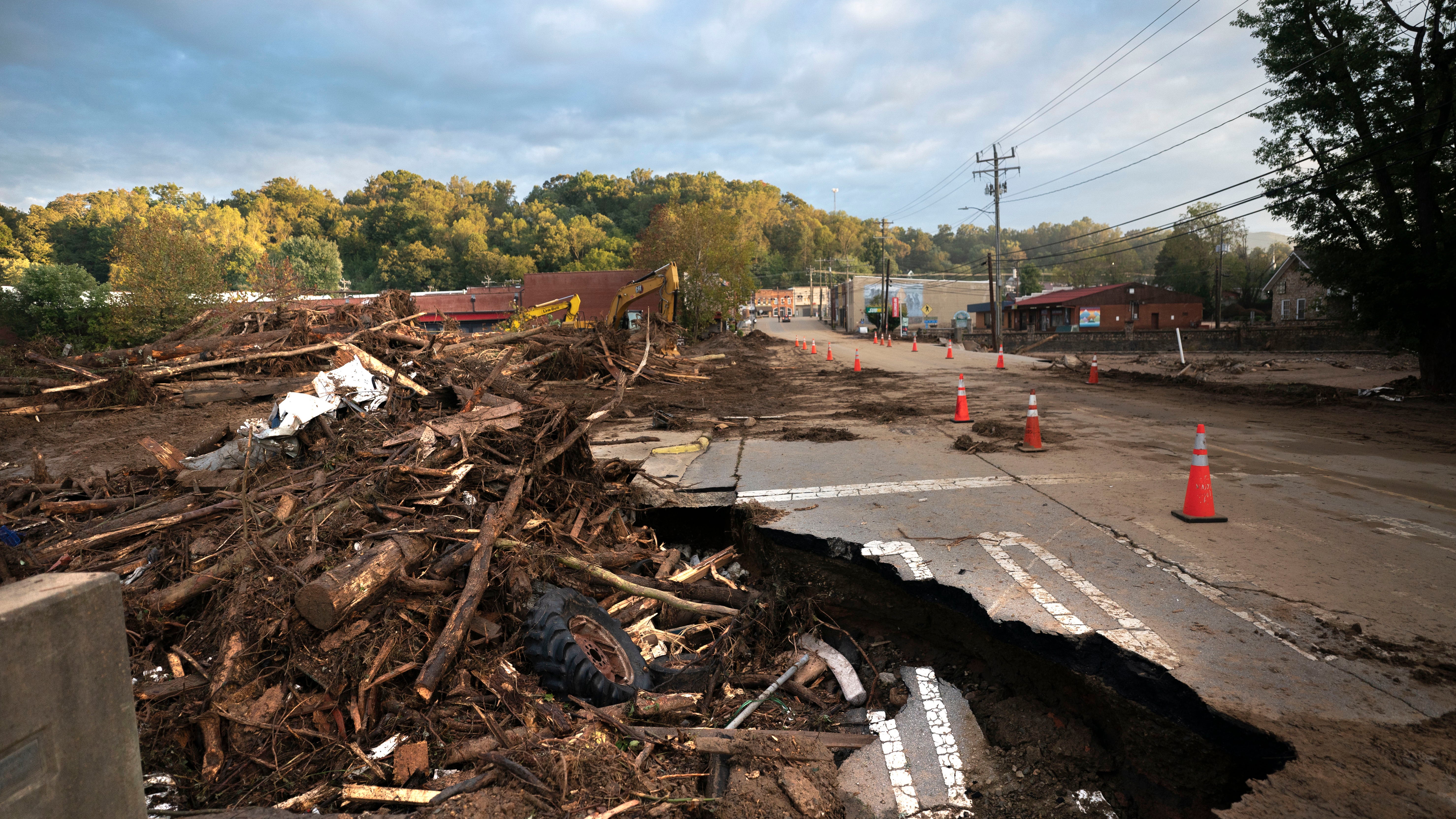 Flood damage at a bridge across Mill Creek in the aftermath of Hurricane Helene on Sept. 30, 2024 in Old Fort, N.C. (Sean Rayford/Getty Images)