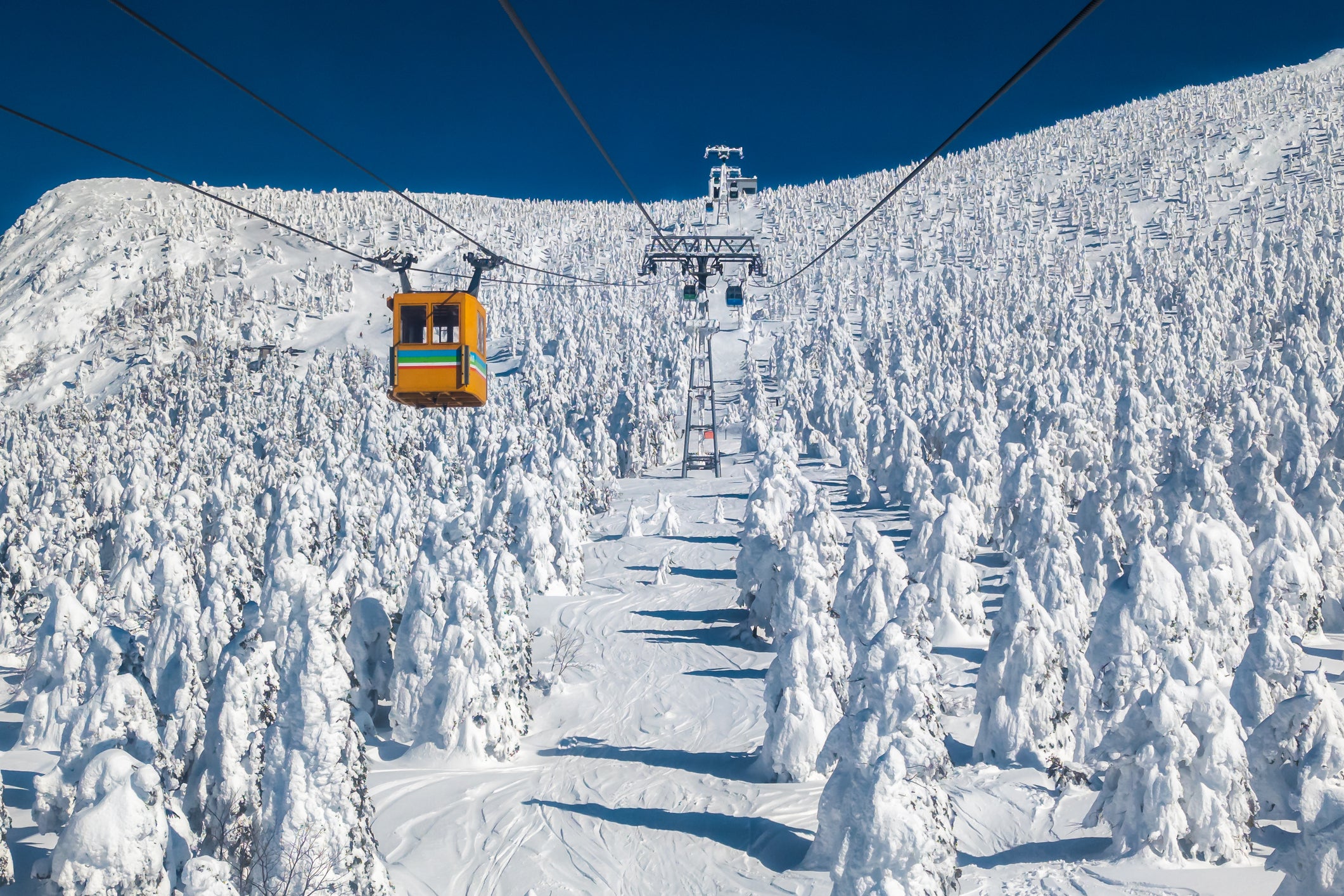 Cablecar and chairlifts at Zao Onsen ski resort in Japan