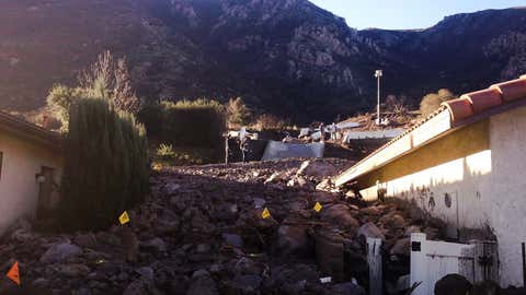 Camarillo, Ca - December 13, 2014. Pov of the Pineapple Express storm caused mudslide damage in Camarillo Springs, Ca.