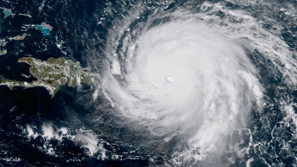 CARIBBEAN - AUGUST 25: In this NOAA handout image,  NOAA's GOES satellite shows Hurricane Irma  as it makes its way across the Atlantic Ocean in to the Caribbean  -- a category 5 storm with winds as high as 185 miles per hour -- today at about 3:15 pm (eastern), September 6, 2017.  (Photo by NASA/NOAA GOES Project via Getty Images)