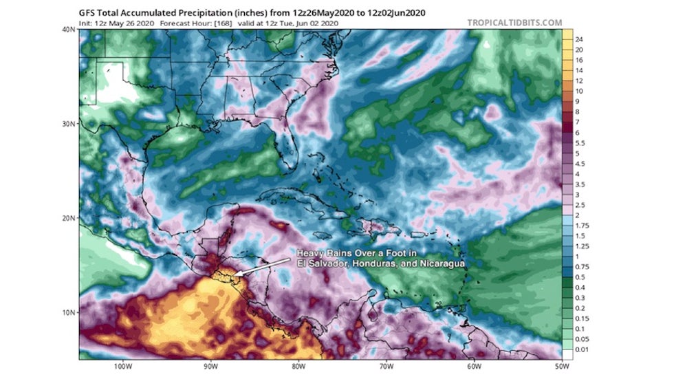 7-day precip forecast from GFS, 12Z 5/26/20