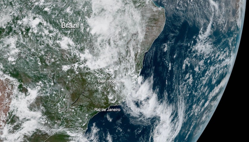 NOAA GOES-East satellite image of southeast Brazil from Monday, January 27, 2019