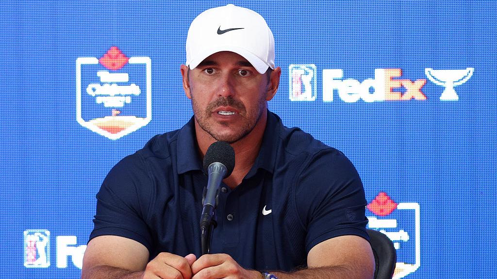 Brooks Koepka talks with reporters during a press conference prior to the Texas Children's Houston Open 2026 at Memorial Park Golf Course on March 25, 2026 in Houston, Texas. (Photo by Mike Mulholland/Getty Images)