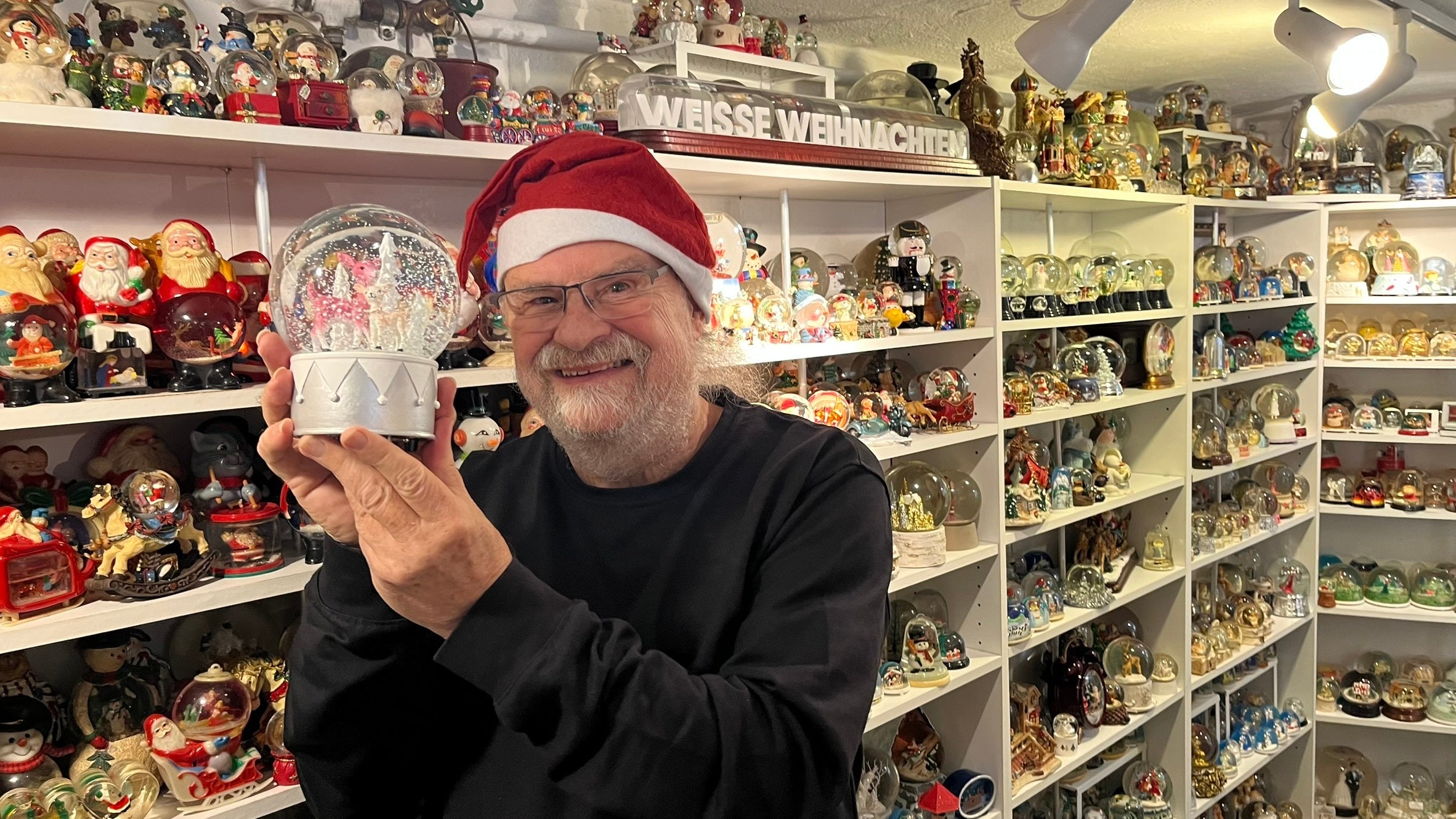 Josef Kardinal began collecting in 1984 after he received a single snow globe as a gift. His collection ranges from tiny snow globes like a pin you can attach to your clothing to gigantic ones like a lamppost that stands taller than he does. (Guinness World Records)