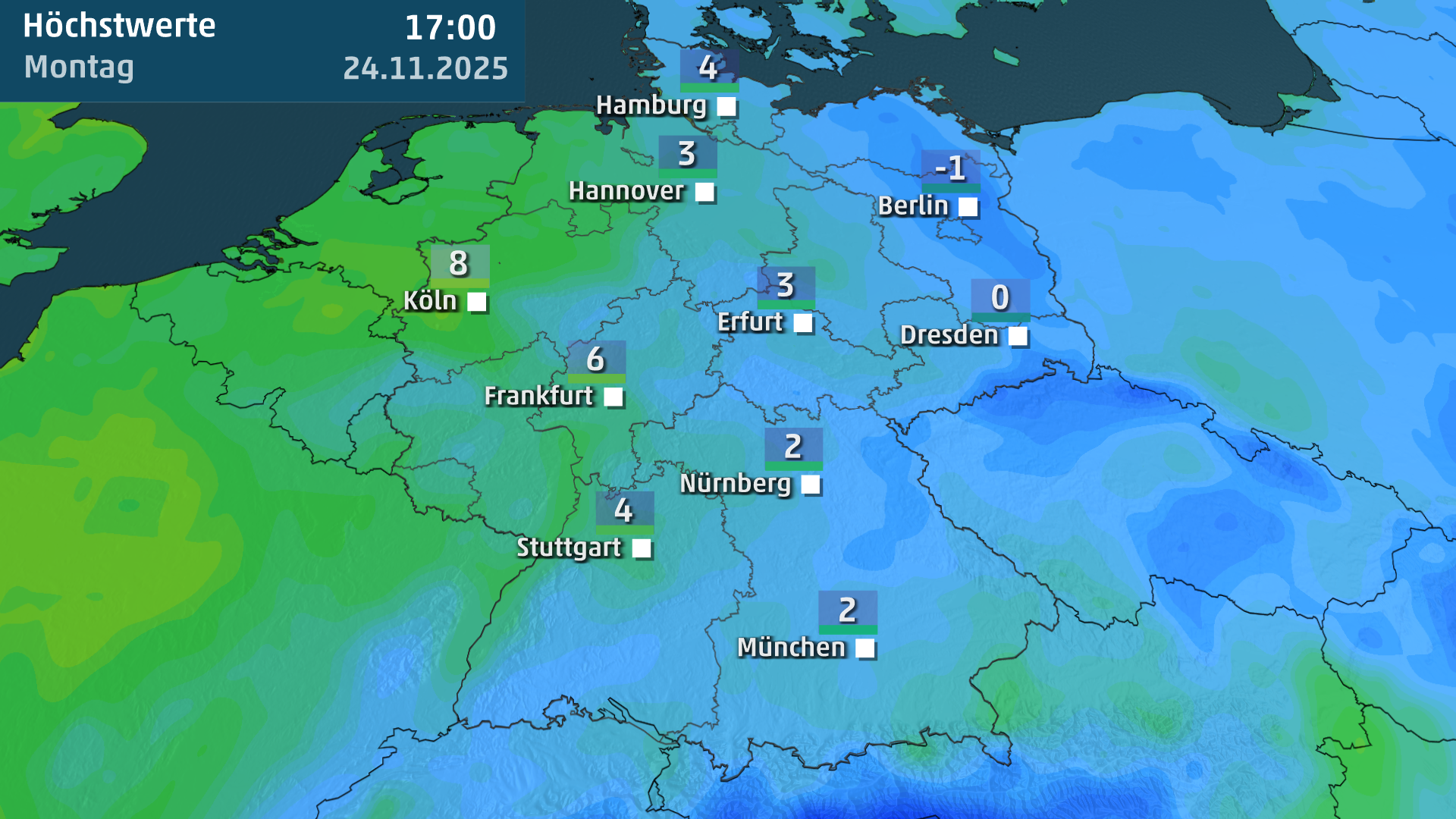 Es wird klirrend kalt in Deutschland: Am Montag kommen die H&ouml;chstwerte in Berlin nicht &uuml;ber -1 Grad hinaus.